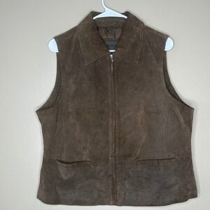 Brandon Thomas VTG Women's‎ Chocolate Brown lined Leather Full Zip Vest Size XL